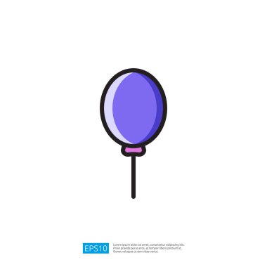 Beyaz Arkaplanda Yüzen Tek Mor Balon Kutlama ve etkinlik için Yumuşak Gölgeler Arkaplanda canlı renklerle ve oyuncu ve grafik unsurlarla