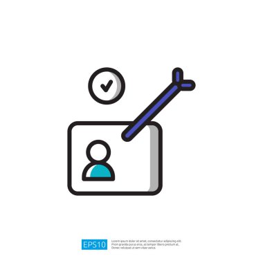 bir kontrol işareti ve ok ile kullanıcı profili, doğrulama veya onay illüstrasyon simgesini simgeler