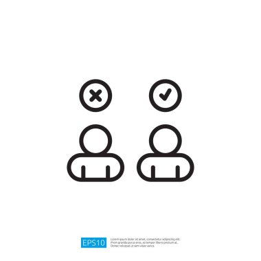 Birinin üzerinde işaretli, diğerinin üstünde haç olan iki sadeleştirilmiş insan figürü onay ve hoşnutsuzluğu simgeliyor. Resim simgesi