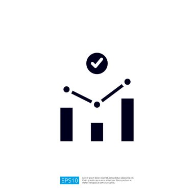 Çubuklu ve çizgili stilize bir grafik, veri analizini ve performans ölçümlerini sembolize ediyor, başarıyı gösteren bir işaretle tamamlanıyor. Resim simgesi