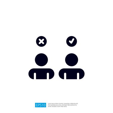 İki stil sahibi figür, biri haçla işaretlenmiş ve diğeri de çek ile işaretlenmiş, onaylanmayı ve onaylanmamayı simgeliyor. Resim simgesi