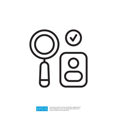 Büyüteç inceleme kartı ve temiz beyaz arka planda kontrol işareti.