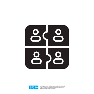 Minimalist Simge İnsan Yüzlü Dört Bulmaca Parçası Sunuyor İşbirliği ve Tasarım Grafiklerinde Birlik