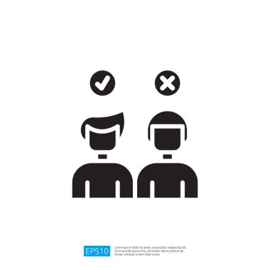 Siyah ve beyaz tasarlanmış iki insan silueti ile Minimalist Simge Temsil ve Anlaşmazlık