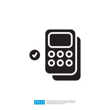 Minimalist Hesaplayıcı Simgesi, beyaz arkaplan ve basit tasarım illüstrasyonları üzerinde kontrol işareti olan. Basit Simgenin Sembolü