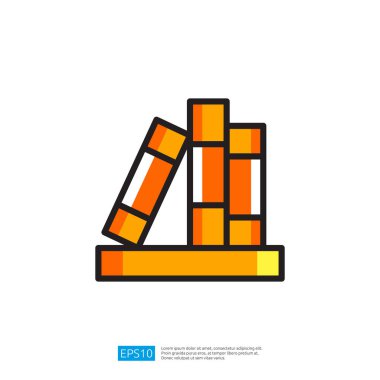 Orange ve Yellow Tones 'un Renkli Kitap Yığını Eğitim ve Bilgi Okuma Simgesi Olarak Resmedilmesi