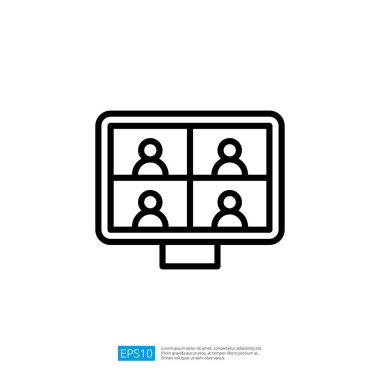 Modern Dijital Çalışma Alanında Çoklu Katılımcıları Gösteren Bir Video Konferansı Ekranının Simgesi