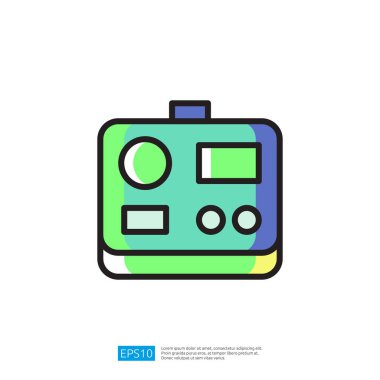 Soyut Tasarım ve Teknoloji Odaklı Kullanıcı Arayüzü Elementleri ile Modern Kontrol Aygıtının Renkli Simgesi