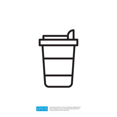 Lid ve Straw Tasarım Tasarımlı Kahve Tazeleyici İçeceği Temsilen Bir Takviyeli İçecek Bardağının Şekillendirilmiş Simgesi