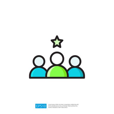 Kafalarının üstünde parlayan bir yıldızla birlikte duran çeşitli bireyler grubu, canlı bir topluluktaki ortak başarıları ve paylaşılan başarıları sembolize ediyor.