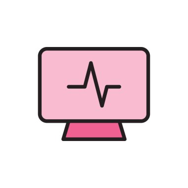 Sağlık İzleme ve Yaşam belirtileri analizi için kalp atışı grafiği gösteren Pembe Tıbbi İzleyici Simgesi