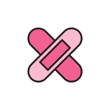 Pembe Renklerde İki Kesişen Bandaj Sağlığı ve İyileştirmeyi sembolize eden Biçimli Tıbbi Simge