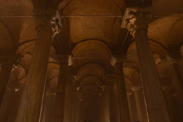 Techo Una Cisterna Fotografía Fondo Arquitectura Bizantina Cisterna Basílica Estambul — Foto de Stock