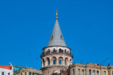 Galata Kulesi. İstanbul 'un arka plan fotoğrafının simgeleri. Türkçe Galata Kulesi. Türkiye konsept fotoğrafına git.