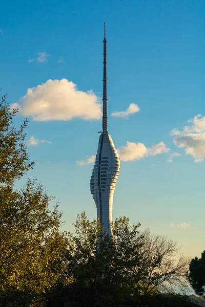 stock image Camlica Radio TV Tower in Uskudar district. Travel to Istanbul background vertical photo. Istanbul Turkiye - 10.21.2022