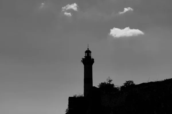 Silhouette Phare Vue Monochrome Phare Photo Concept Effrayant Horrible Effrayant — Photo