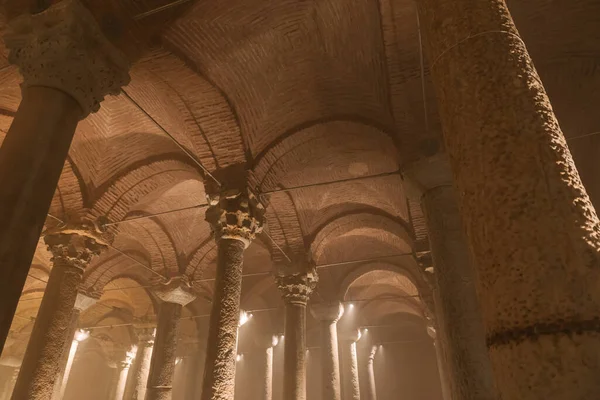 Vaults and columns of an old building. Byzantine cisterns. Noise included.