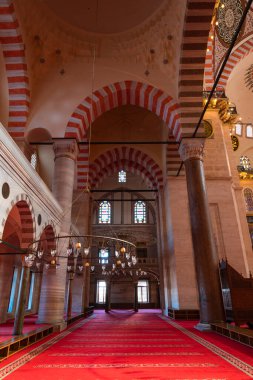Suleymaniye Mosque's domes and pillars. Islamic architecture. Ramadan or islamic concept photo. Istanbul Turkiye - 10.27.2022