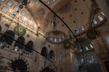 Interior of Kilic Ali Pasa Mosque. Ottoman architecture background photo. Ramadan or islamic concept photo. Istanbul Turkiye - 12.24.2022