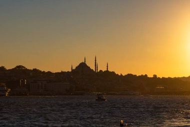 Istanbul photo. Silhouette of Suleymaniye Mosque at sunset. Ramadan or islamic concept photo.