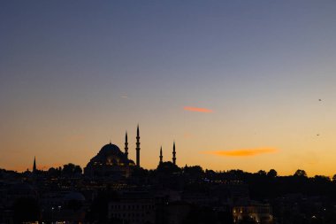 Istanbul silhouette. Islamic or Ramadan concept photo. Suleymaniye Mosque at sunset. 