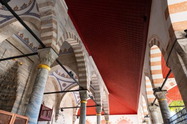 Courtyard of Uskudar Mihrimah Sultan Mosque. Ottoman architecture. Istanbul Turkiye - 9.8.2022