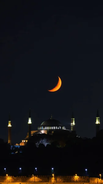 Hagia Sophia Srpek Měsíce Islámské Vertikální Příběh Pozadí Fotografie Ramadán — Stock fotografie