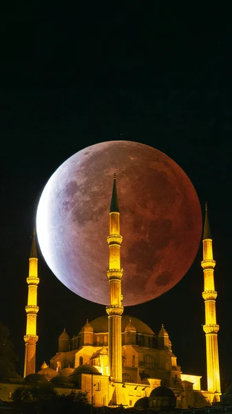 Edirne Selimiye Mecset Holdfogyatkozás Ramadán Vagy Iszlám Vagy Laylat Qadr — Stock Fotó