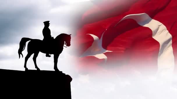 Mayis Genclik Spor Bayrami May記念Of Ataturk Youth Sports Dayのコンセプト4Kビデオ アタチュルクとトルコ国旗 — ストック動画