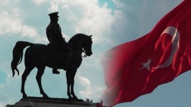 19 mayi veya 30 agu zafer bayrami konsept 4K video. Atatürk ve dalgalı Türk Bayrağı. Türkiye 'nin Zafer Günü veya Atatürk, Gençlik ve Spor Günü Anma Günü.