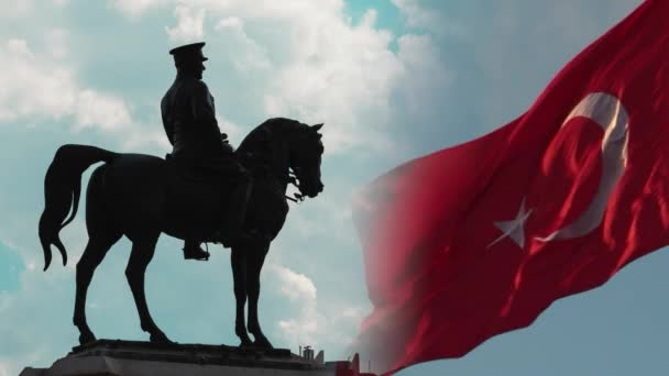 Mayis Oder Agustos Zafer Bayrami Konzept Video Atatürk Und Schwenkte — Stockvideo