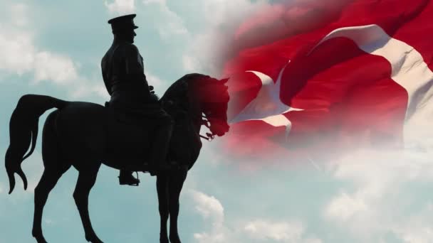 アタチュルクとトルコ国旗 トルコの祝日4Kビデオ 5月19日5月19日8月30日30日アグストスのコンセプトビデオ — ストック動画