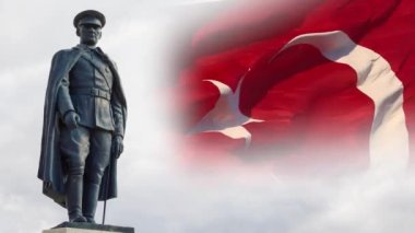 Atatürk ve Türk Bayrağı. Türk 4K videosunun resmi bayramları. Türkiye 'nin 30 Ağustos zafer günü ya da 30 Ağustos Zafer Bayrami konsept video.