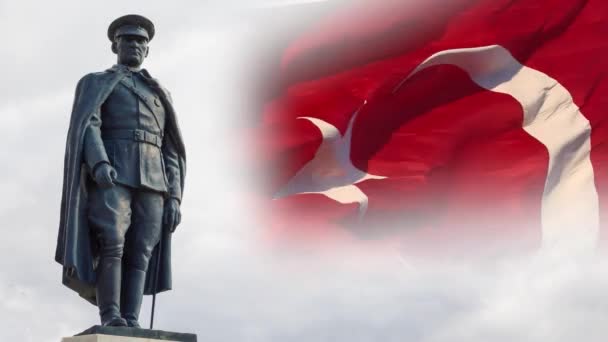 Atatürk Und Die Türkische Flagge Feiertage Von Turkiye Video August — Stockvideo
