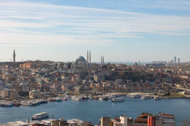 Galata Kulesi 'nden Süleyman Camii ve İstanbul şehir manzarası. İstanbul 'daki arka plan fotoğrafına git.