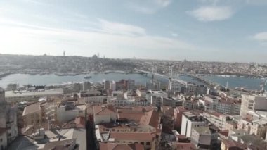 Galata Kulesi 'nden İstanbul Skyline. Sağdan sola hareket ediyor. İstanbul Türkiye - 1.18.2023