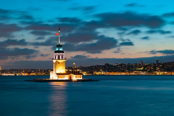 stock image Kiz Kulesi or Maiden's Tower at night. Visit istanbul background photo. Istanbul landmarks.