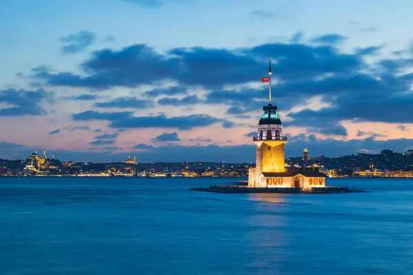 Kiz Kulesi Torre Donzela Noite Visite Foto Conceito Istanbul Marcos — Fotografia de Stock