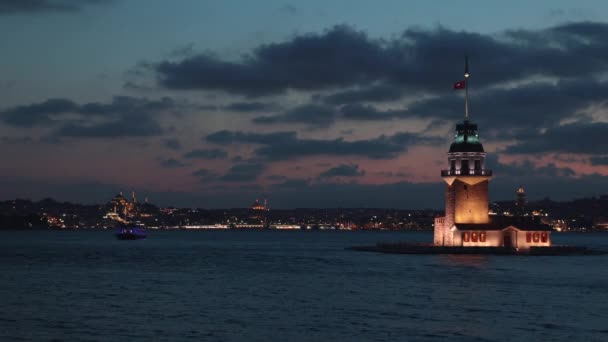 Istanbul Bakgrund Video Kiz Kulesi Eller Maidens Tower Kvällen Med — Stockvideo