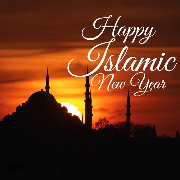 Glad Islamisk Nyår Koncept Fyrkantiga Format Bild Suleymaniye Moskén Vid — Stockfoto