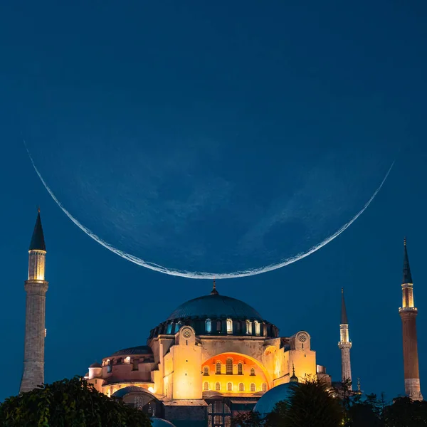 Ισλαμική Μορφή Τετράγωνο Εικόνα Αγία Σοφία Ημισέληνο Ισλαμικό Νέο Έτος — Φωτογραφία Αρχείου