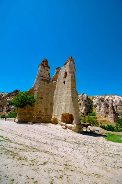 卡帕多西亚的仙女烟囱 Peri Bacalari 访问Cappadocia垂直背景照片 — 图库照片