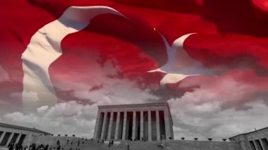 Atatürk konsepti 4k videosunun 10 Kasım ya da 10 Kasım anma günü. Anitkabir ve dalgalı Türk bayrağı.