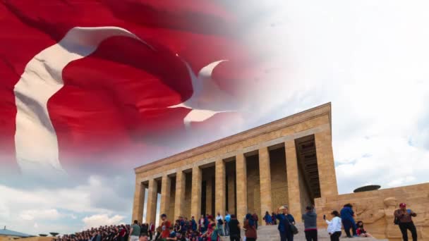 Anitkabir和土耳其国旗 Ataturk概念视频纪念日 土耳其国定假日概念背景4K段 — 图库视频影像