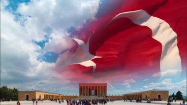 Anirkabir ve dalgalı Türk Bayrağı. 10 Kasım ya da 10 Kasım, Atatürk konsepti 4k görüntülerinin anma günü.. 