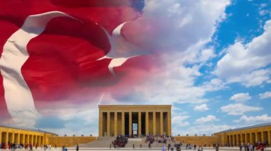 Anitkabir ve Türk Bayrağı. Türkiye konsepti 4K videosunun ulusal bayramları. Cumhuriyet Günü veya Cumhuriyet Bayrami veya Zafer Günü veya Zafer Bayrami kavramı.