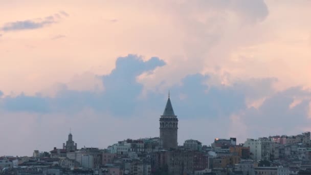 Visita Concept Istanbul Torre Galata Quartiere Karakoy Tramonto Con Cielo — Video Stock