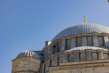 İslami mimari arka plan fotoğrafı. Süleyman Camii Kubbesi. İstanbul 'un simgeleri. Metin için kopyalama alanı olan Ramazan veya İslami arkaplan fotoğrafı.