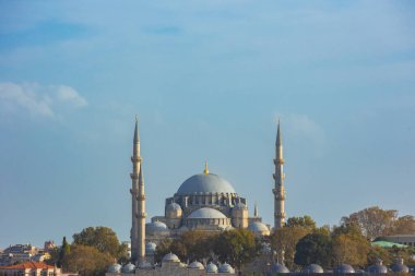 İstanbul 'daki Süleyman Camii. Osmanlı mimari arka plan fotoğrafı. Ramazan veya İslami konsept fotoğrafı.