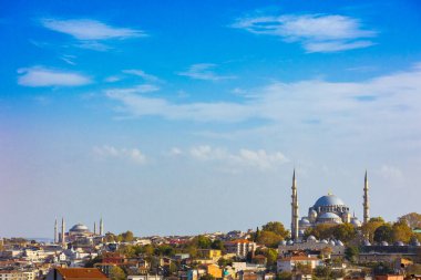 Ayasofya ya da Ayasofya ve Süleyman Camii ile İstanbul şehri. İstanbul konsept fotoğrafını ziyaret et.